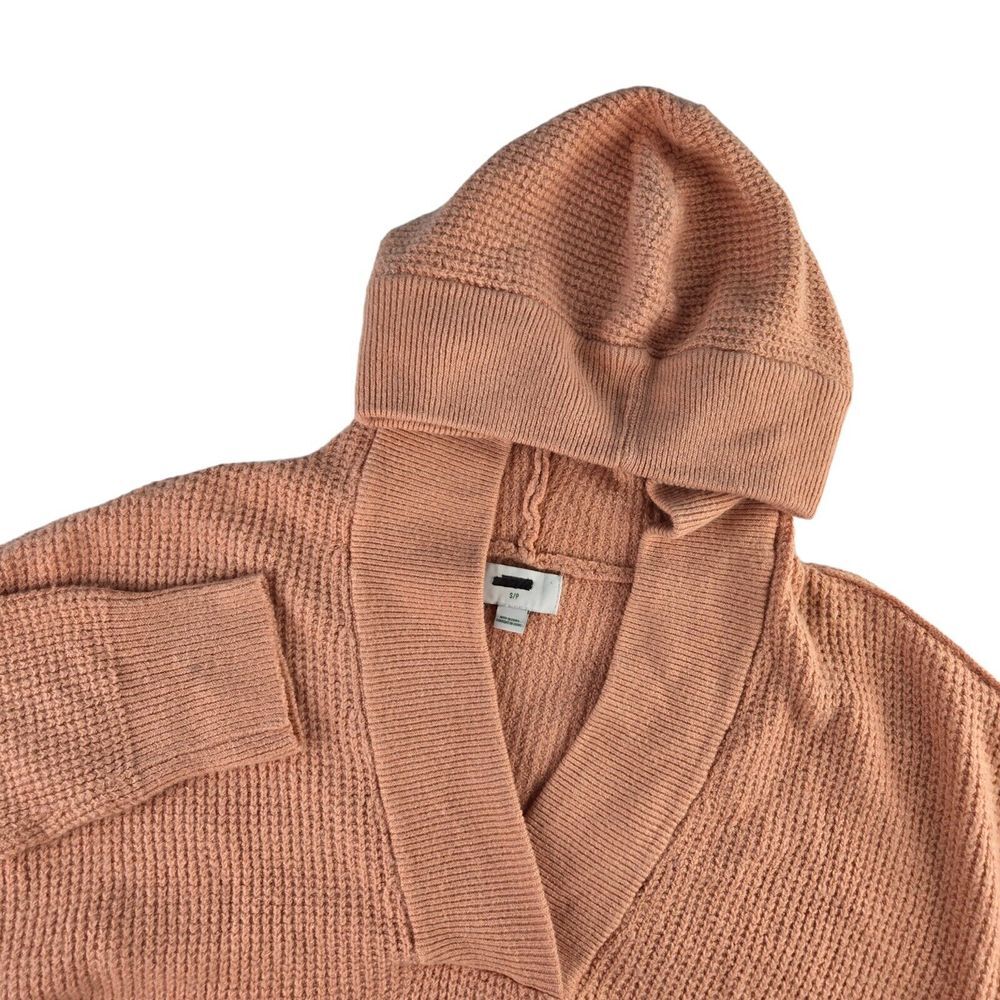 Aerie Womens Small Peach Waffle Knit V-Neck Hooded Sweater 4857289869